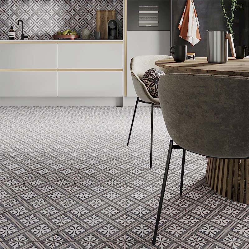 Mondrian Charcoal Patterned Vitrified 33.5x33.5cm (box of 13)