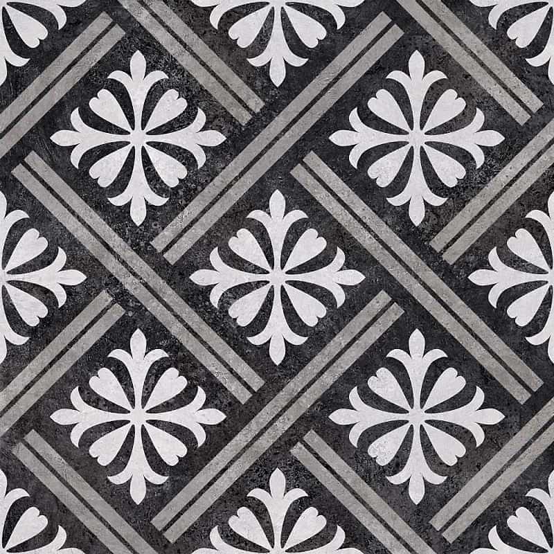 Mondrian Charcoal Patterned Vitrified 33.5x33.5cm (box of 13) Mondrian Charcoal Patterned Vitrified 33.5x33.5cm (box of 13)